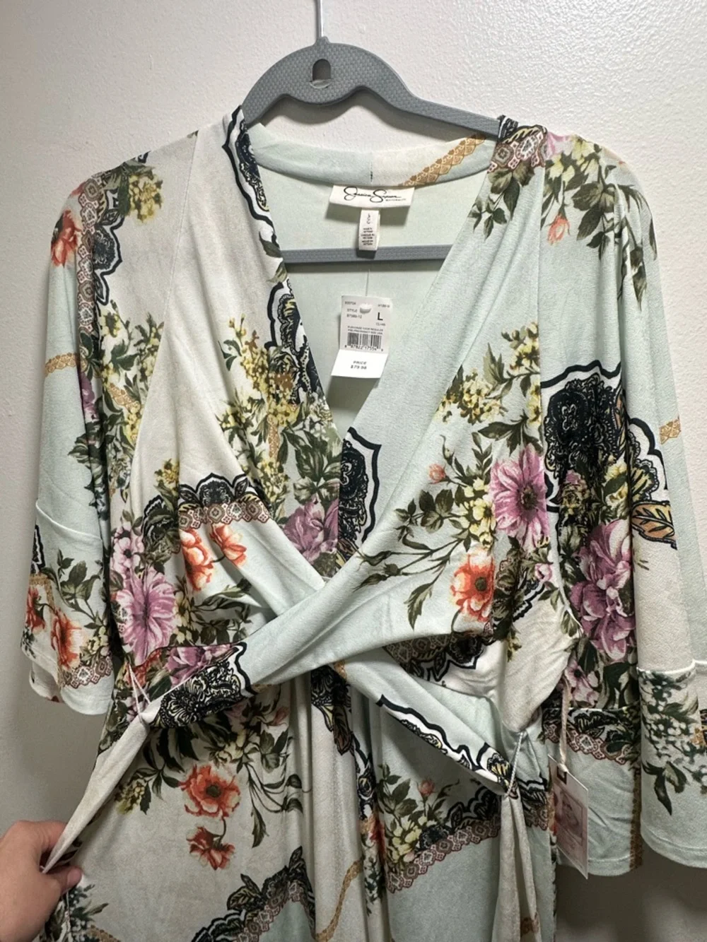 Jessica Simpson Maternity Floral boho Dress Tie Waist V-Neck mint Green Size L